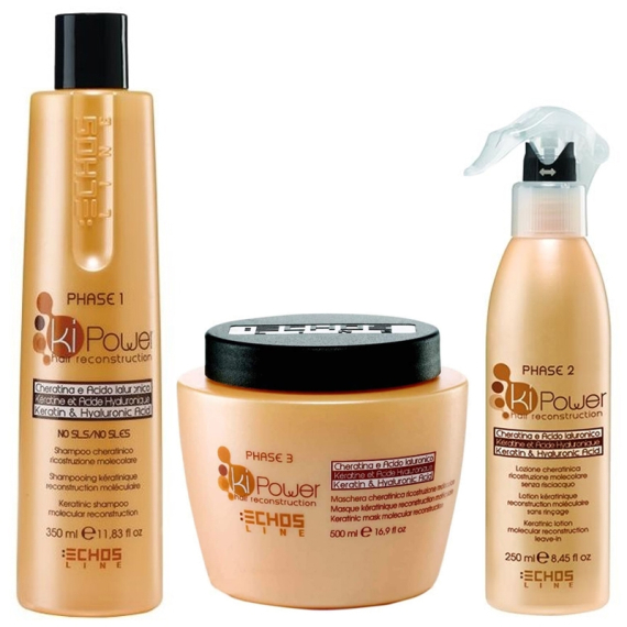 ECHOSLINE Kit Ki Power Shampoo 350ml + Mask 500ml + Lozione Cheratinica 250ml