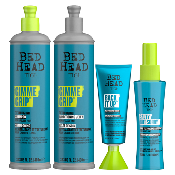 TIGI Kit Bed Head Gimme Grip Shampoo 400ml + Conditioner 400ml + Crema Texturizzante 125ml + Salty Not Sorry 100ml