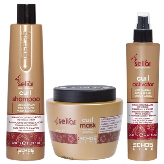 ECHOSLINE Kit Seliàr Curl Shampoo 350ml + Maschera 500ml + Spray 200ml