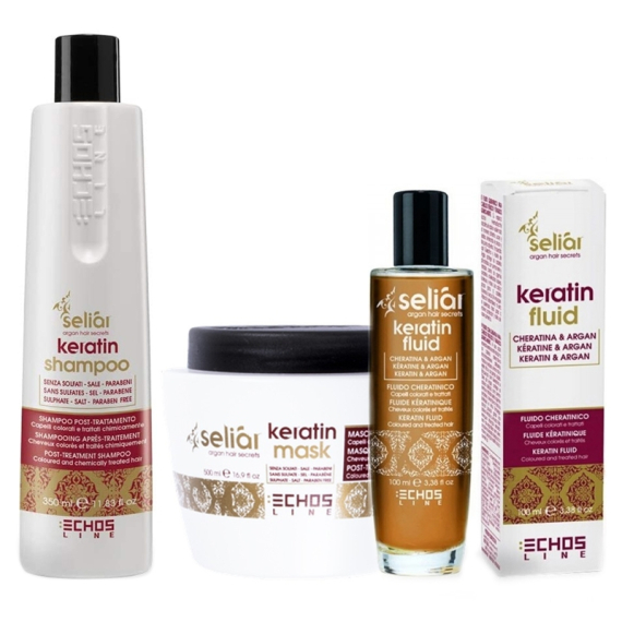 ECHOSLINE Kit Seliàr Keratin Shampoo 350ml + Mask 500ml + Fluid 100ml