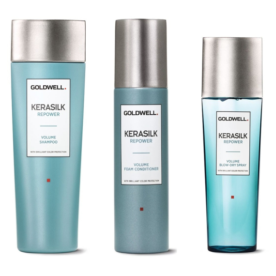 GOLDWELL KIT KERASILK Repower Volume Shampoo 250ml + Balsamo 200ml + Spray 125ml