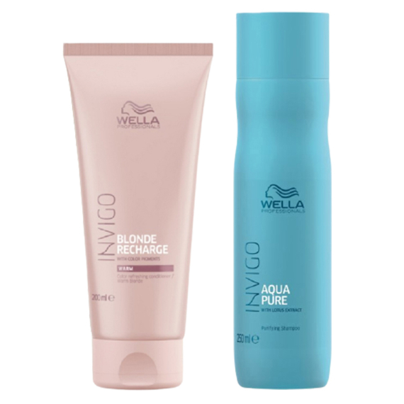 WELLA Kit Invigo Blonde Recharge Conditioner Warm Blonde 200ml + Aqua Pure Shampoo Purificante 250ml