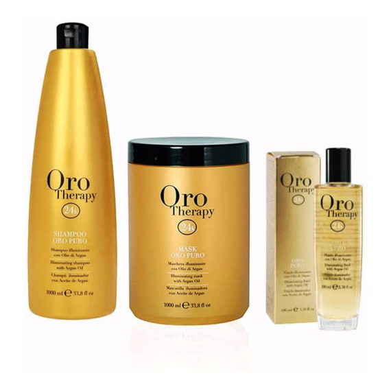 FANOLA Kit Oro Puro Shampoo 1000ml + Maschera 1000ml + Fluido Illuminante 100ml