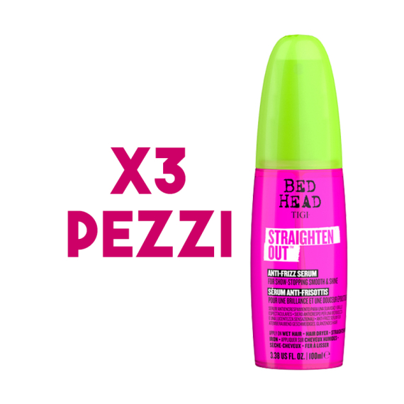 TIGI Kit Bed Head Straighten Out Anti-Frizz Serum 3 Pezzi x 100ml