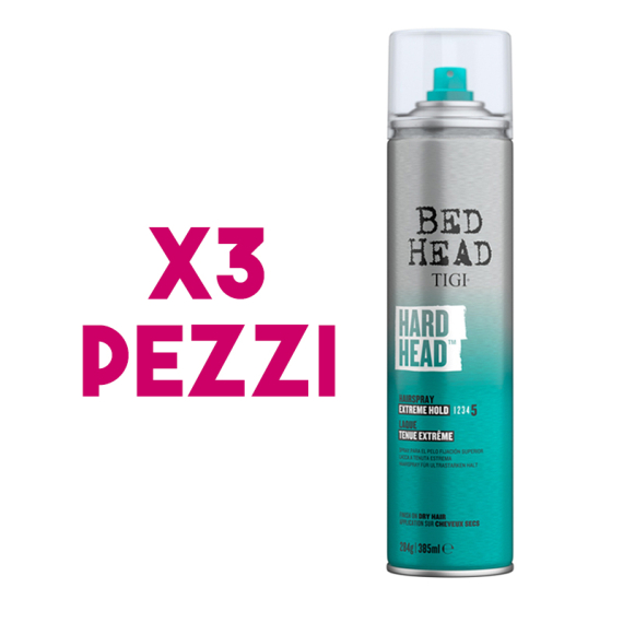 TIGI Kit Bed Head Hard Head Hairspray Extreme Hold 3 Pezzi x 385ml