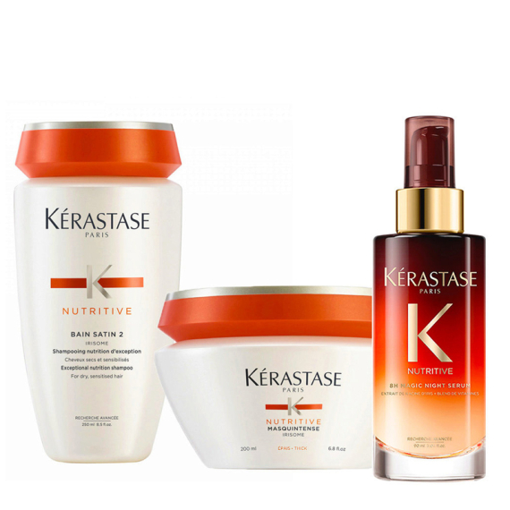 KERASTASE Kit Nutritive Bain Satin 2 Shampoo 250ml + Maschera Capelli Grossi 200ml + Siero 90ml