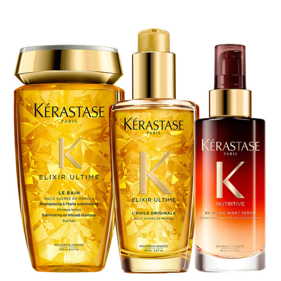 KERASTASE Kit Elixir Ultime Le Bain 250ml + L'Huile 100ml +  Nutritive 8H Night Repair Serum 90ml