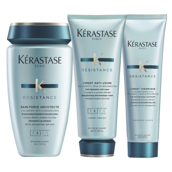 KERASTASE Kit Resistance Bain Force Architecte [1 2] 250ml +  Ciment Anti-Usure [1-2] 200ml + Ciment Thermique 150ml