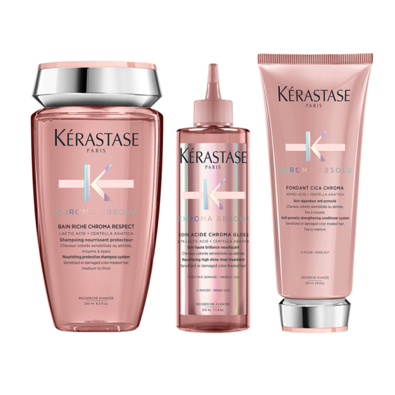 KERASTASE Kit Chroma Absolu Bain Riche Chroma Respect 250ml + Soin Acide Gloss 210ml + Fondant 200ml