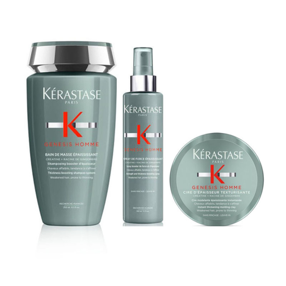 KERASTASE Kit Genesis Homme Shampoo Epaississant 250ml+ Spray De Force 150ml + Cire Texturisante 75ml