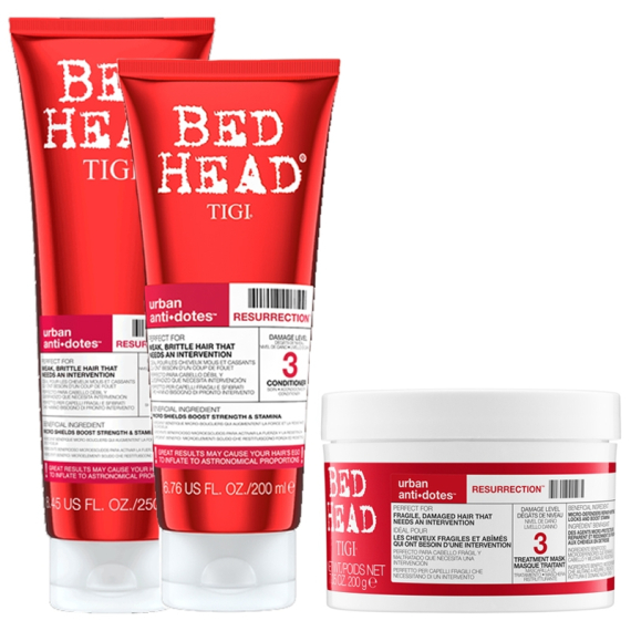 TIGI Kit Bed Head Resurrection Shampoo 250ml + Balsamo 200ml + Mask 200ml