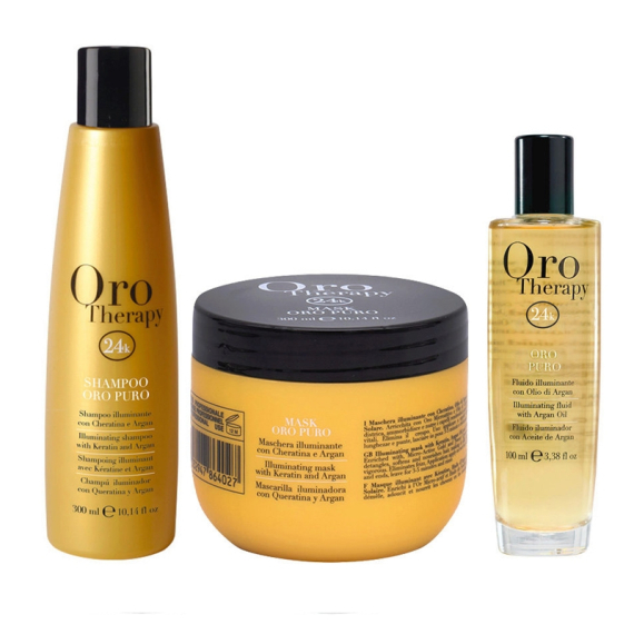FANOLA Kit Oro Puro Shampoo 300ml + Maschera 300ml + Fluido Illuminante 100ml