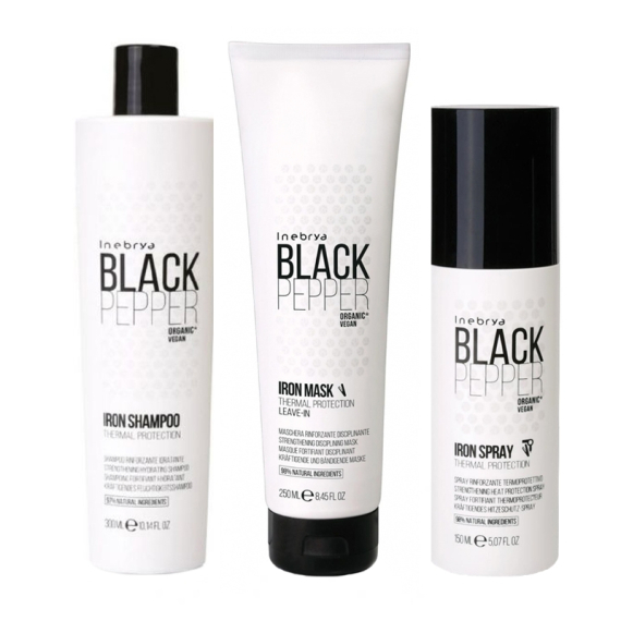 INEBRYA Kit Black Pepper Iron Shampoo 300ml + Mask 250ml + Spray 150ml