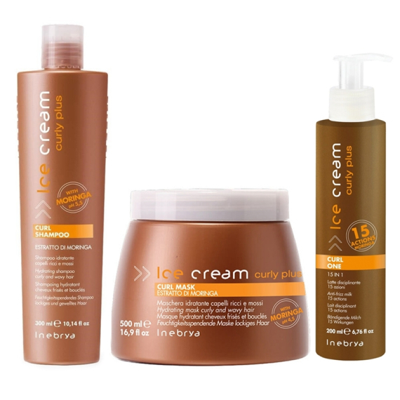 INEBRYA Kit Ice Cream Curl Shampoo 300ml + Mask 500ml + Curl One 200ml