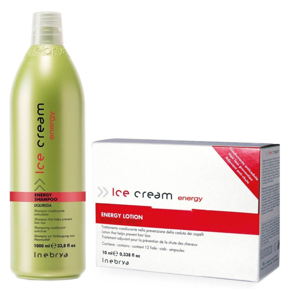 INEBRYA Kit Ice Cream Energy Shampoo 1000ml + Lotion 12x10ml