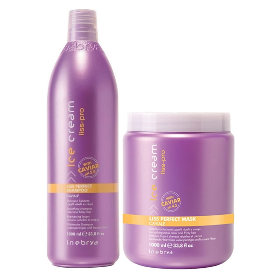 INEBRYA Kit Ice Cream Liss Perfect Shampoo 1000ml + Mask 1000ml