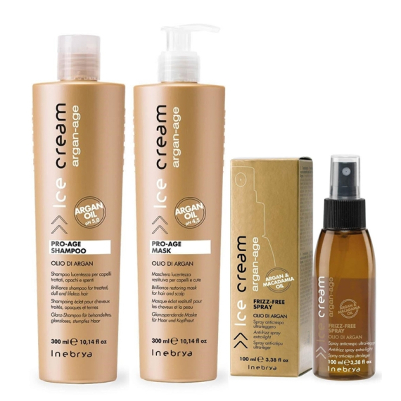INEBRYA Kit Ice Cream Pro-Age Shampoo 300ml + Mask 300ml + Olio Di Argan 100ml