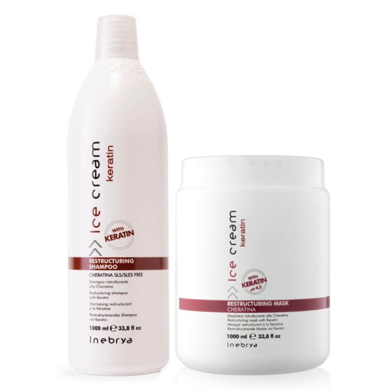 INEBRYA Kit Ice Cream Restructuring Shampoo 1000ml + Mask 1000ml