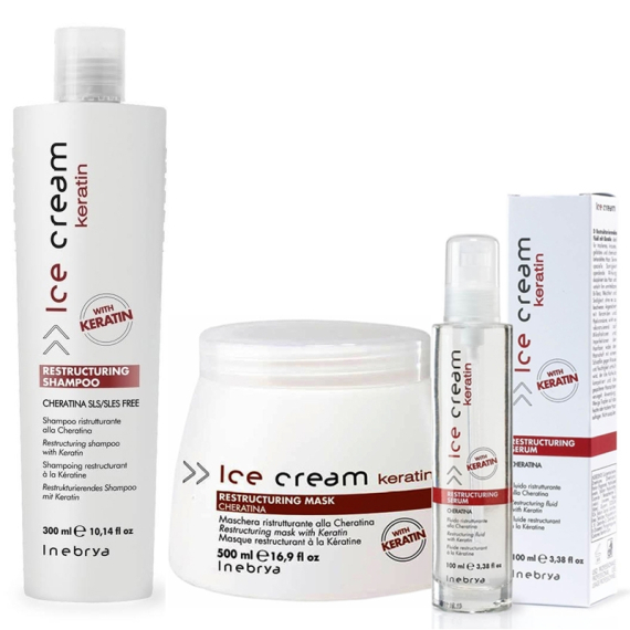 INEBRYA Kit Ice Cream Restructuring Shampoo 300ml + Mask 500ml + Serum 100ml