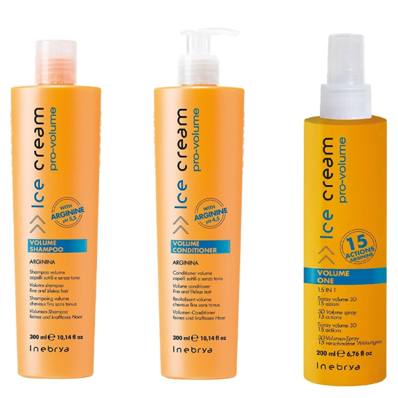 INEBRYA Kit Ice Cream Volume Shampoo 300ml + Conditioner 300ml + Spray 200ml